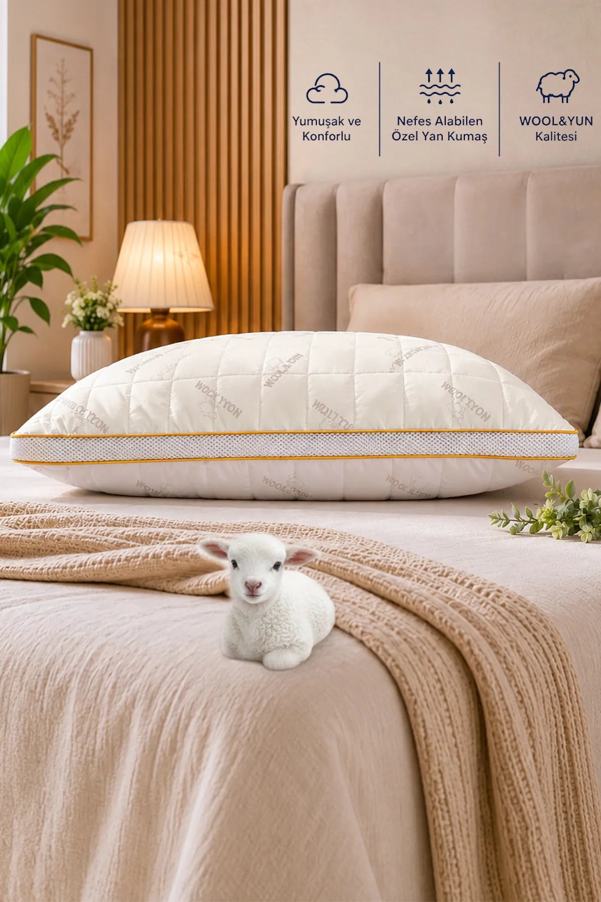 %100 Merinos Kuzu Yünü Klimalı Hava Kanallı Yastık 50x70