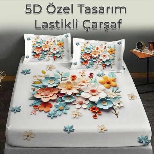 Özel Tasarım 3D Dijital Lastikli Çarşaf Takımı