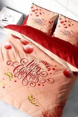 Yılbaşı Merry Christmas Çift Kişilik 3D Nevresim Takımı Pamuk Saten
