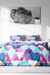 Geometric Tropical 3d Pamuk Saten Çift Kişilik Nevresim Takımı