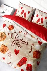 Yılbaşı Merry Christmas Time Çift Kişilik 3D Nevresim Takımı Pamuk Saten