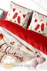 Yılbaşı Merry Christmas Time Çift Kişilik 3D Nevresim Takımı Pamuk Saten