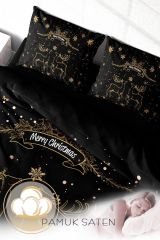 Yılbaşı Merry Christmas Çift Kişilik Nevresim Takımı 3D Pamuk Saten Deer