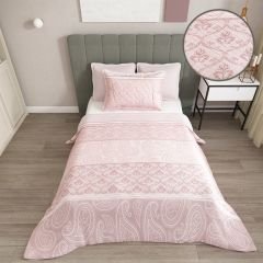 Tek Kişilik Pike Takımı Jakar Dokuma Pamuklu 3d Pink Sumurg