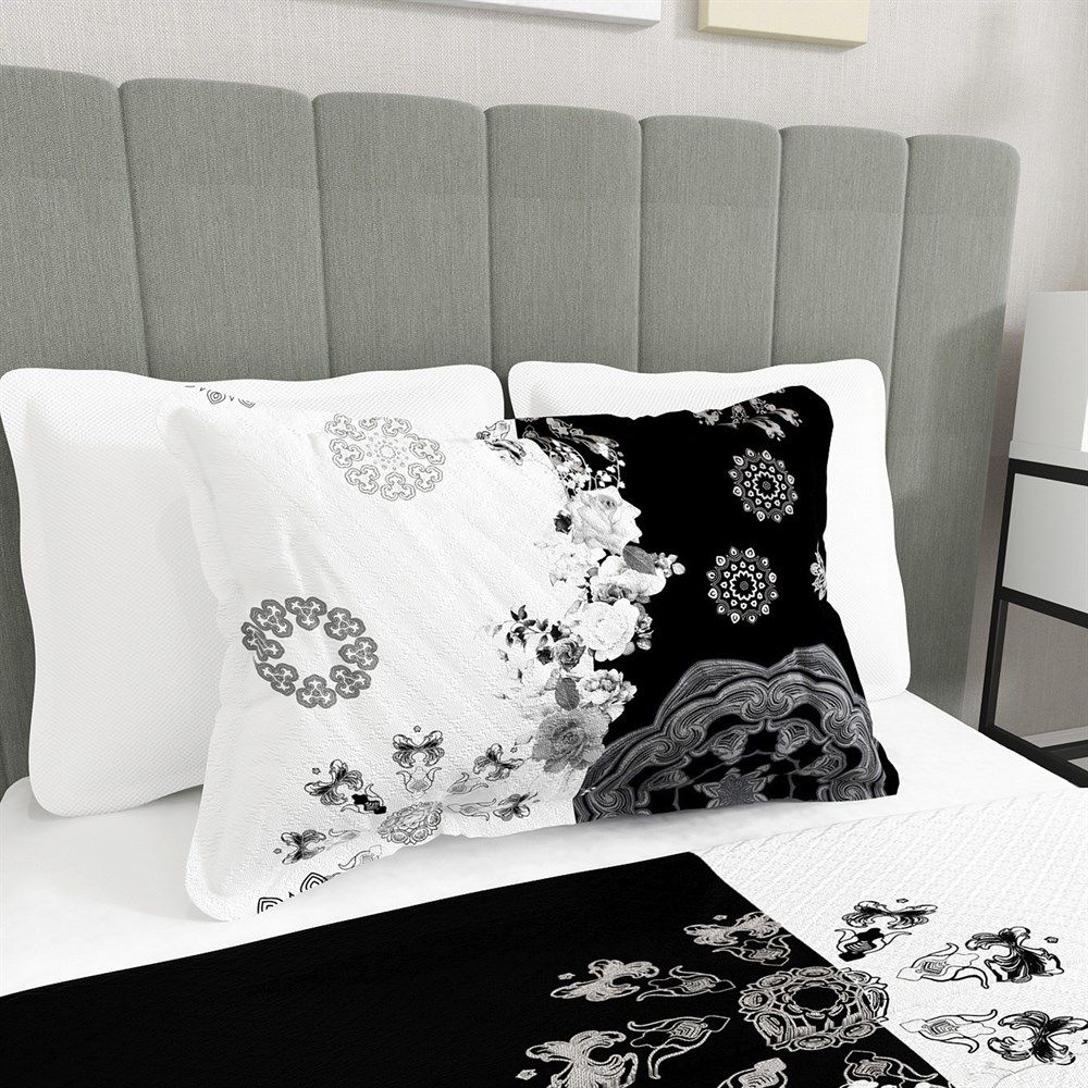 Tek Kişilik Pike Takımı Jakar Dokuma Pamuklu 3d Black & White