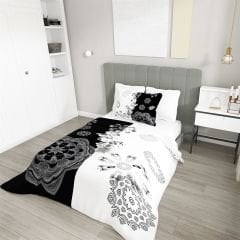 Tek Kişilik Pike Takımı Jakar Dokuma Pamuklu 3d Black & White