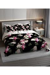 Black Flower Pamuk Saten Çift Kişilik Nevresim Takımı 3d