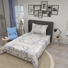 Tek Kişilik Pike Takımı Jakar Dokuma Pamuklu 3d Blue Patchwork