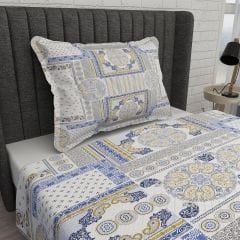 Tek Kişilik Pike Takımı Jakar Dokuma Pamuklu 3d Blue Patchwork