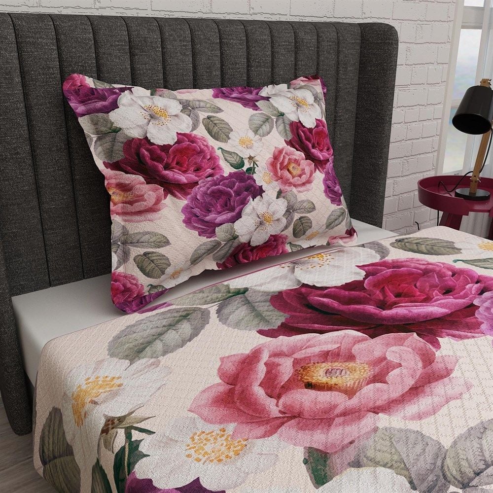 Tek Kişilik Pike Takımı Jakar Dokuma Pamuklu 3d Flower Dream