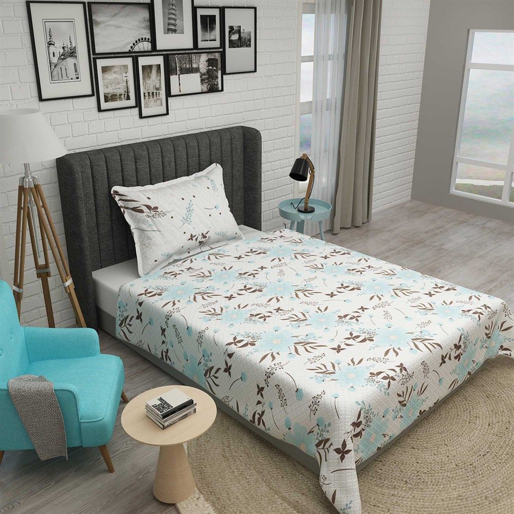 Tek Kişilik Pike Takımı Jakar Dokuma Pamuklu 3d Blue Daisy