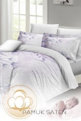 Soft Lila 3d Pamuk Saten Çift Kişilik Nevresim Takımı