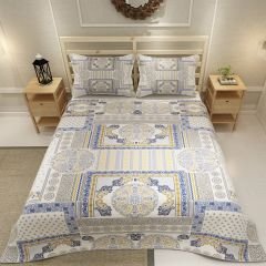 MonoHome Pike Takımı Jakar Dokuma Pamuklu 3D Dijital Baskı  Blue Patchwork