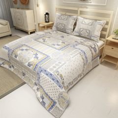 MonoHome Pike Takımı Jakar Dokuma Pamuklu 3D Dijital Baskı  Blue Patchwork