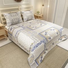 MonoHome Pike Takımı Jakar Dokuma Pamuklu 3D Dijital Baskı  Blue Patchwork