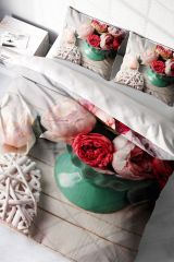 Rose Love 3d Pamuk Saten Çift Kişilik Nevresim Takımı
