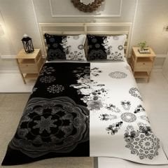MonoHome Pike Takımı Jakar Dokuma Pamuklu 3D Dijital Baskı Black & White