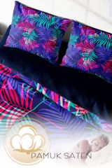 Palm Color 3d Pamuk Saten Çift Kişilik Nevresim Takımı