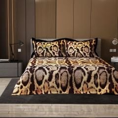 Pike Takımı Pamuklu Çift Kişilik  Jakar Dokuma Yatak Örtüsü Lux Leopar
