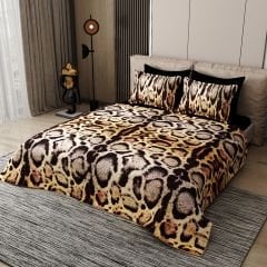 Pike Takımı Pamuklu Çift Kişilik  Jakar Dokuma Yatak Örtüsü Lux Leopar