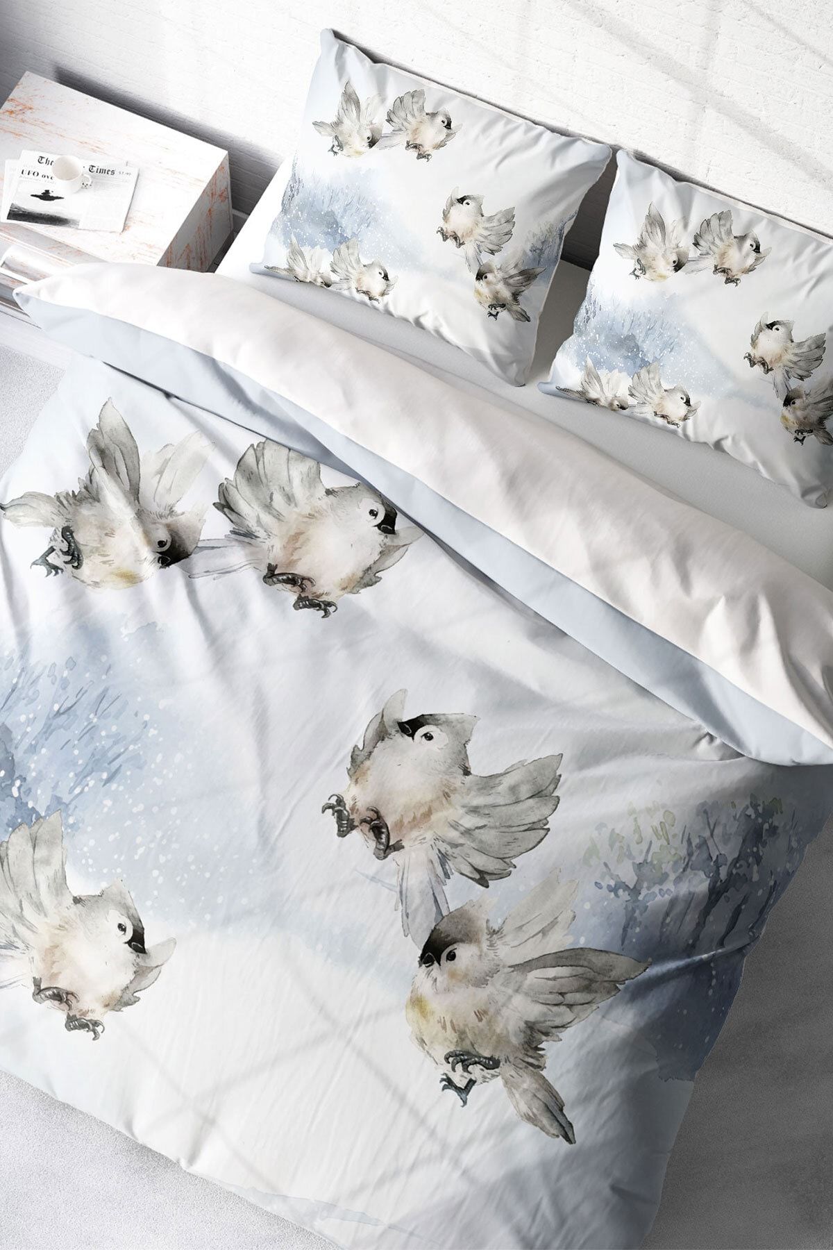Snow Bird 3d Pamuk Saten Çift Kişilik Nevresim Takımı