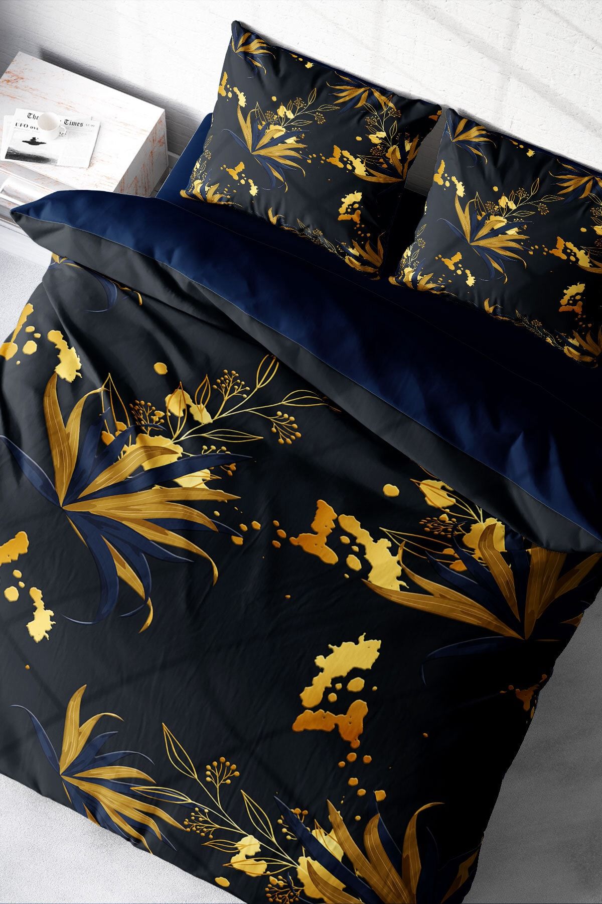 Gold Leaf 3d Pamuk Saten Çift Kişilik Nevresim Takımı