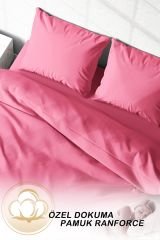 Pembe Lux Pamuk Ranforce Çift Kişilik Nevresim Takımı