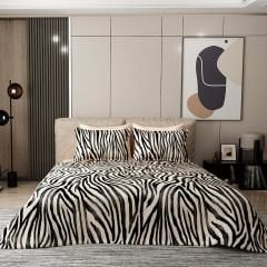 Pike Takımı Pamuklu Çift Kişilik  Jakar Dokuma Yatak Örtüsü Black Zebra
