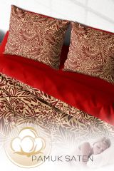 Red Leaf 3d Pamuk Saten Çift Kişilik Nevresim Takımı