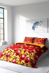 Emoji In Red 3d Pamuk Saten Çift Kişilik Nevresim Takımı