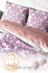 Pink Damask 3d Pamuk Saten Çift Kişilik Nevresim Takımı
