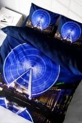 London Eye 3d Pamuk Saten Çift Kişilik Nevresim Takımı