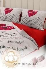 Sevgililer Günü Çift Kişilik Nevresim Takımı%100 Pamuk Saten Birtanem