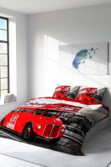 London Bus 3d Pamuk Saten Çift Kişilik Nevresim Takımı