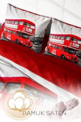 London Bus 3d Pamuk Saten Çift Kişilik Nevresim Takımı