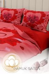 Sevgililer Günü Çift Kişilik Nevresim Takımı%100 Pamuk Saten 3d Sonsuza Kadar