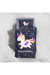 Black Unicorn 3D Pamuk Saten Bebek Nevresim Takımı
