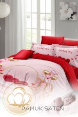 Sevgililer Günü Çift Kişilik Nevresim Takımı%100 Pamuk Saten Valentine's Day