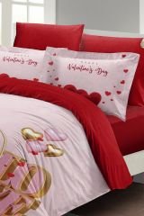 Sevgililer Günü Çift Kişilik Nevresim Takımı%100 Pamuk Saten Valentine's Day