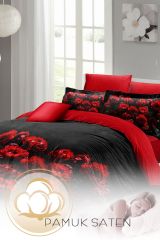 Sevgililer Günü Çift Kişilik Nevresim Takımı%100 Pamuk Saten Black Rose