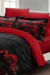 Sevgililer Günü Çift Kişilik Nevresim Takımı%100 Pamuk Saten Black Rose