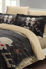 Sevgililer Günü Çift Kişilik Nevresim Takımı%100 Pamuk Saten Kalbim Sende
