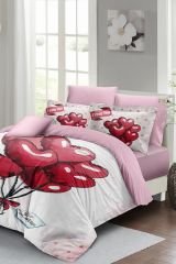 Sevgililer Günü Çift Kişilik Nevresim Takımı%100 Pamuk Saten Red Balls