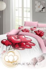 Sevgililer Günü Çift Kişilik Nevresim Takımı%100 Pamuk Saten Red Balls