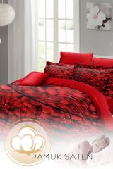 Sevgililer Günü Çift Kişilik Nevresim Takımı%100 Pamuk Saten Rose Feather