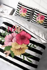 Flower Line 3d Pamuk Saten Çift Kişilik Nevresim Takımı