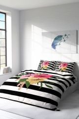 Flower Line 3d Pamuk Saten Çift Kişilik Nevresim Takımı