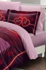 Sevgililer Günü Çift Kişilik Nevresim Takımı%100 Pamuk Saten Love U