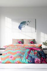Turkuaz Flamingo 3d Çift Kişilik Nevresim Takımı