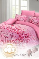 Sevgililer Günü Çift Kişilik Nevresim Takımı%100 Pamuk Saten I Love You